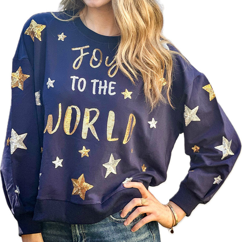 Joy to the World Sequin Sweatshirt | Christmas Winter Sweatshirt | Oversized Fit