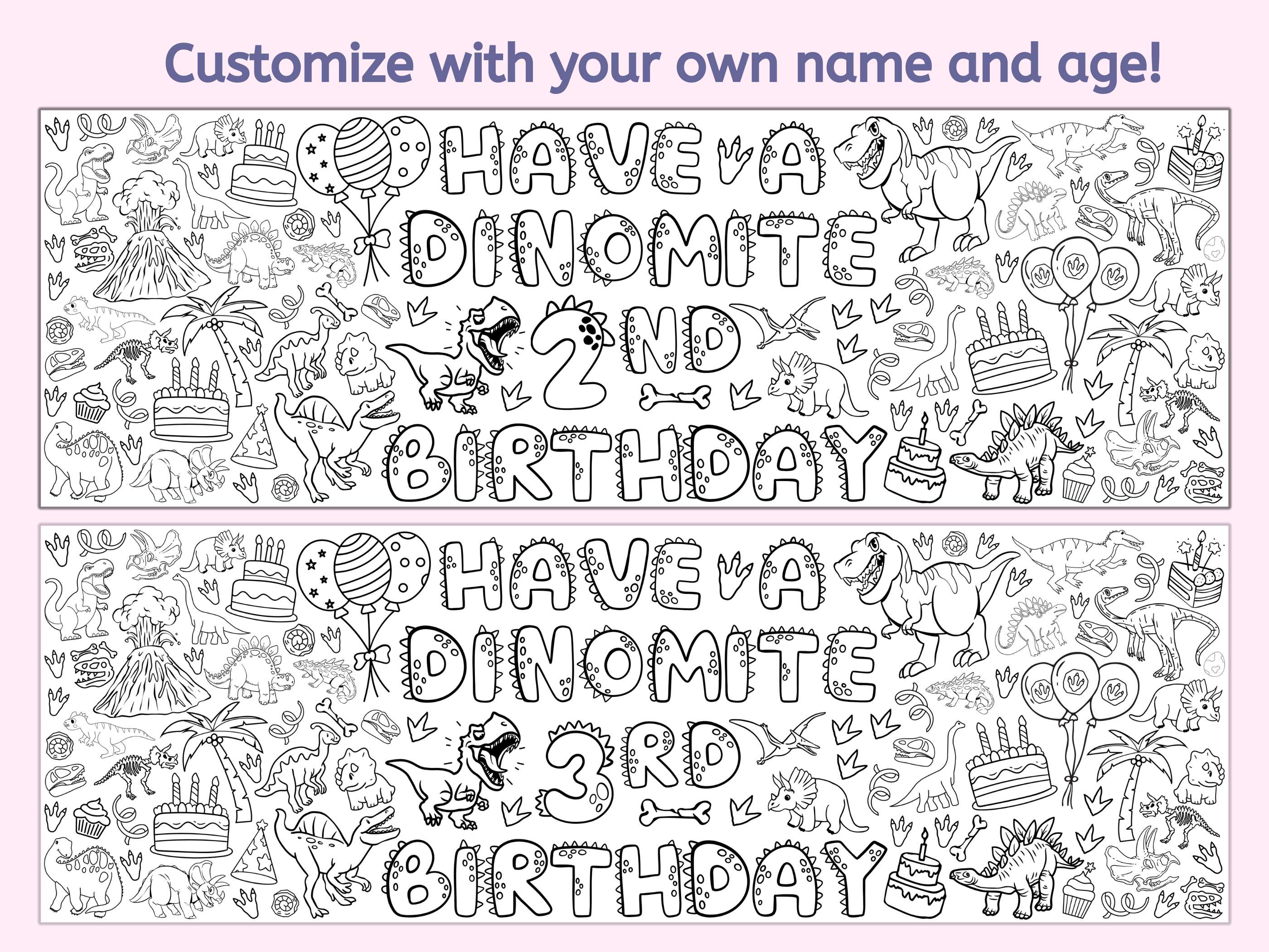 Dinosaur Birthday Coloring Banner Personalized