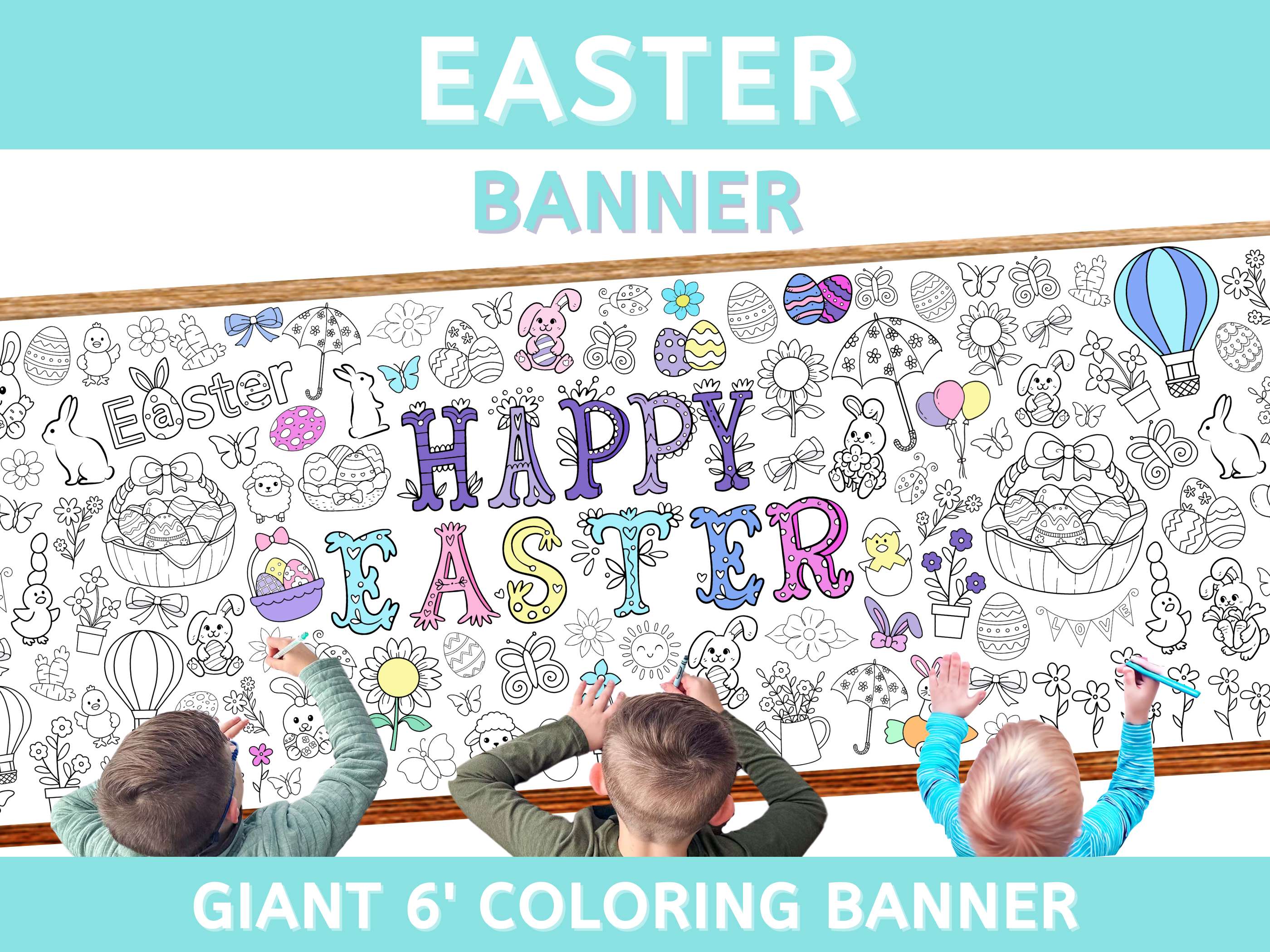 easter coloring banner giant large crayon paper tablecloth runner kids activity screen-free