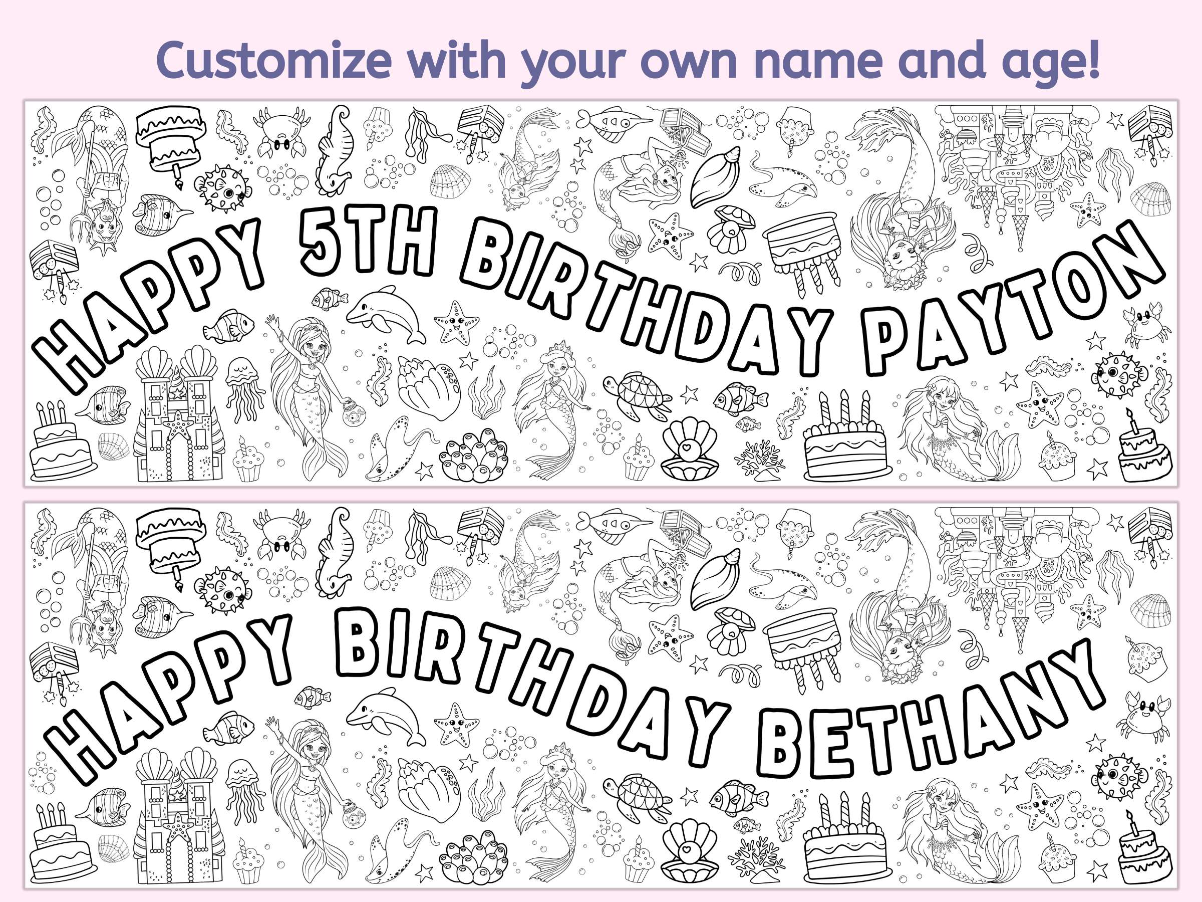 Mermaid Birthday Coloring Banner Personalized