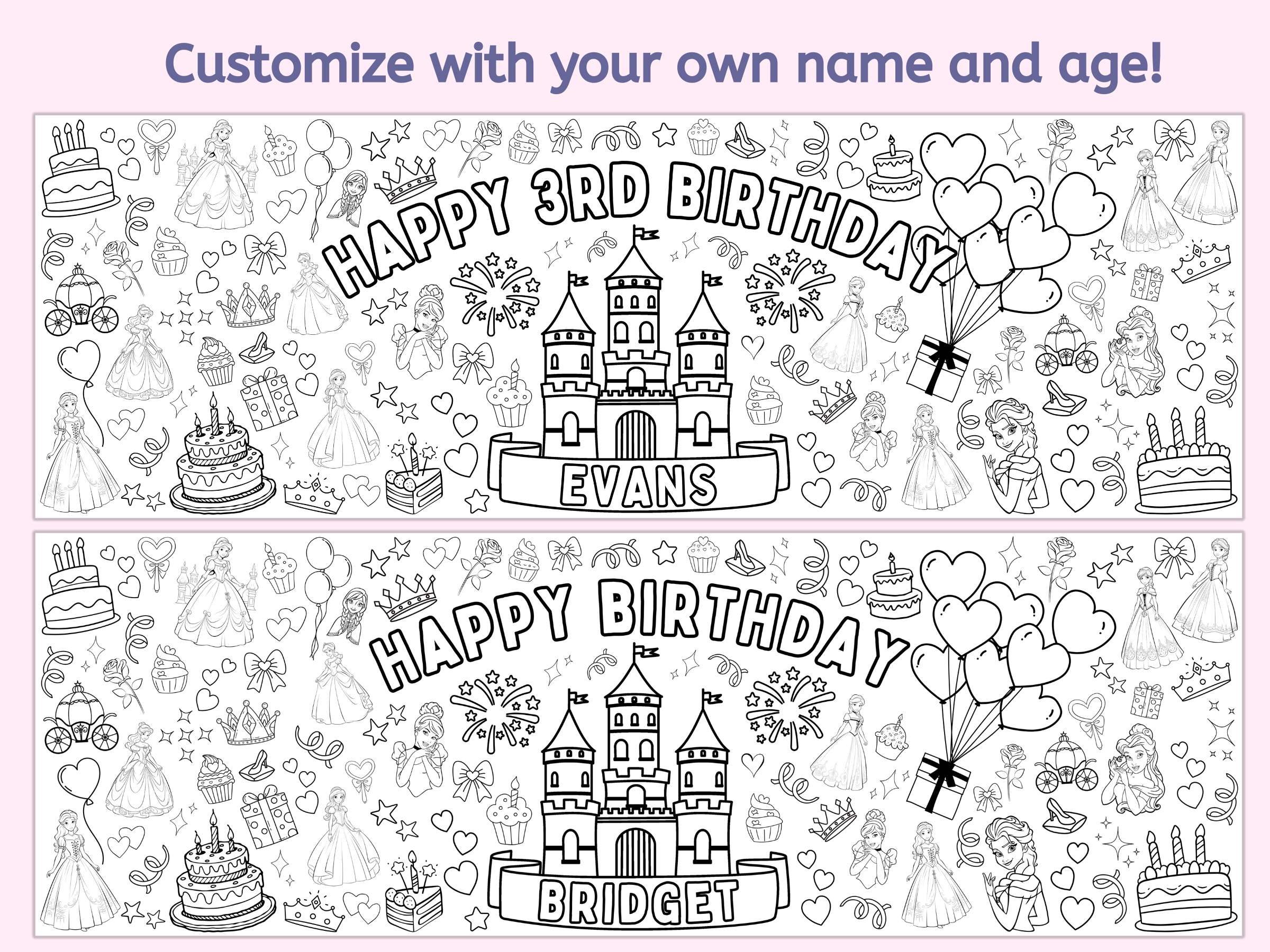 Princess Birthday Banner Personalized